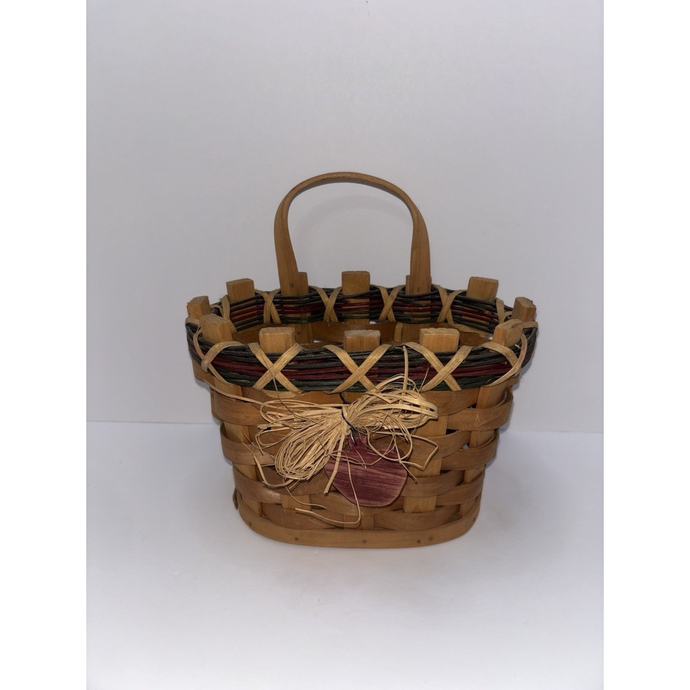 Vintage Handwoven Split‎ Wood Basket w/ Handle Hanging Grandmacore Cottage Core